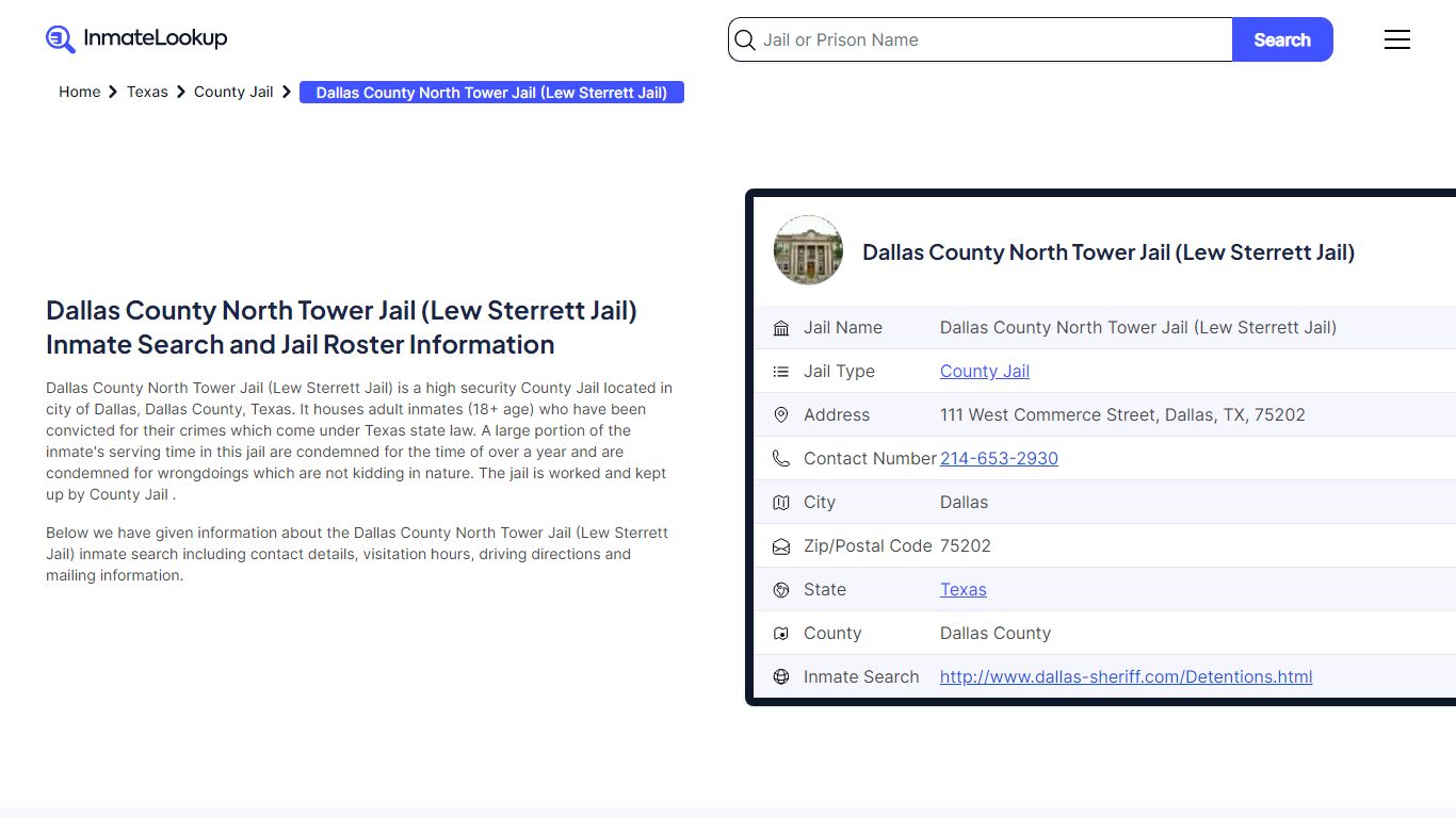 Dallas County North Tower Jail (Lew Sterrett Jail) Inmate Search, Jail ...